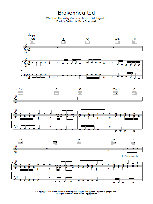 LAWSON Brokenhearted sheet music notes and chords arranged for Piano, Vocal & Guitar Chords