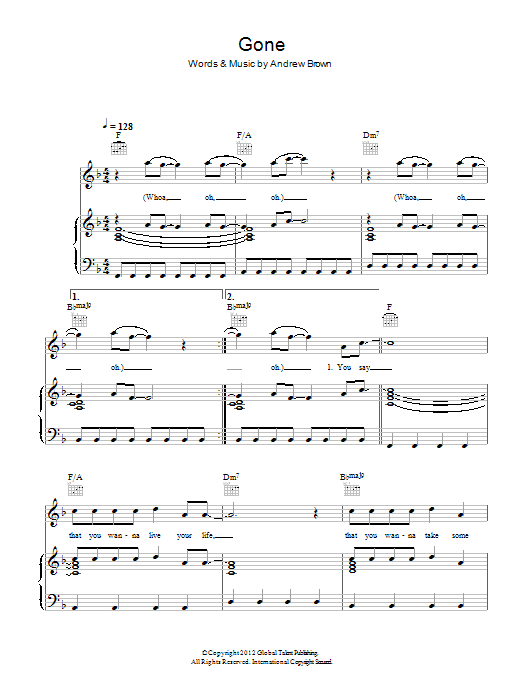 LAWSON Gone sheet music notes and chords arranged for Piano, Vocal & Guitar Chords