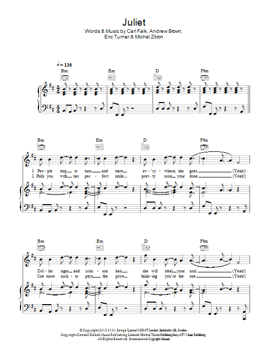 LAWSON Juliet sheet music notes and chords arranged for Piano, Vocal & Guitar Chords