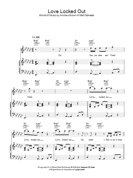 LAWSON Love Locked Out sheet music notes and chords arranged for Piano, Vocal & Guitar Chords