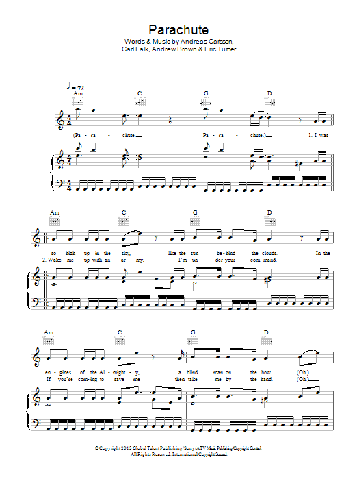 LAWSON Parachute sheet music notes and chords arranged for Piano, Vocal & Guitar Chords