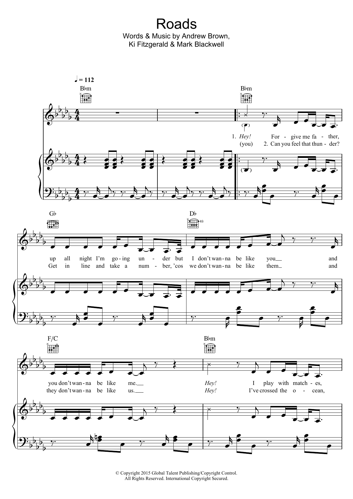 LAWSON Roads sheet music notes and chords arranged for Piano, Vocal & Guitar Chords