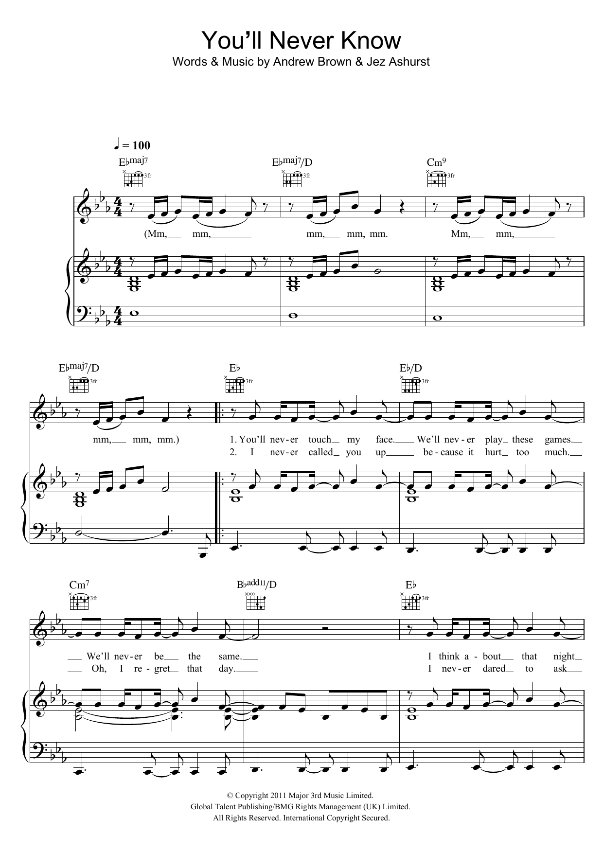 LAWSON You'll Never Know sheet music notes and chords arranged for Piano, Vocal & Guitar Chords