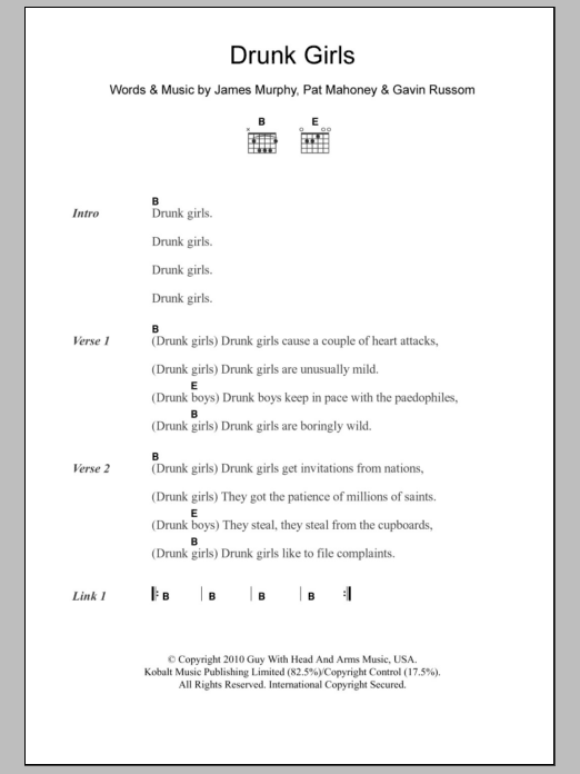 LCD Soundsystem Drunk Girls sheet music notes and chords arranged for Guitar Chords/Lyrics
