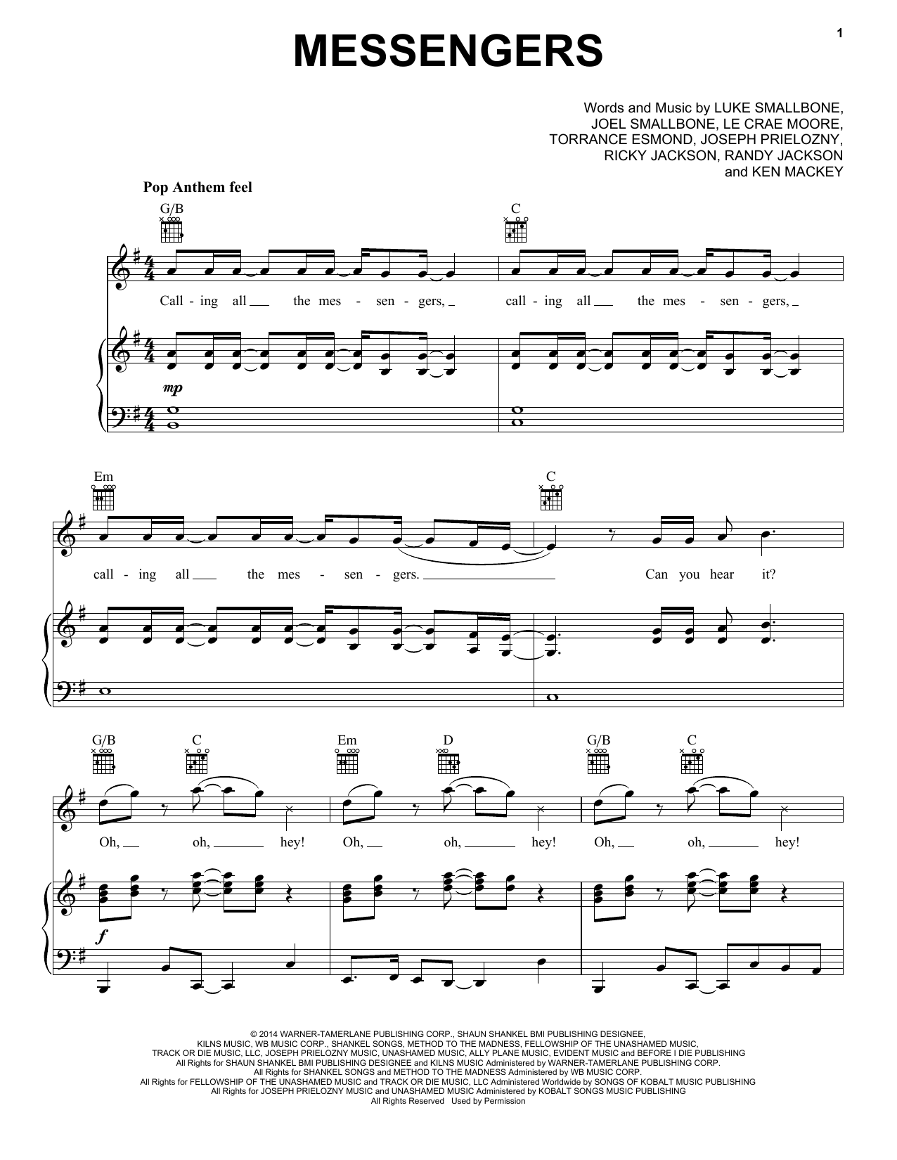 Le Crae Moore Messengers sheet music notes and chords arranged for Piano, Vocal & Guitar Chords (Right-Hand Melody)