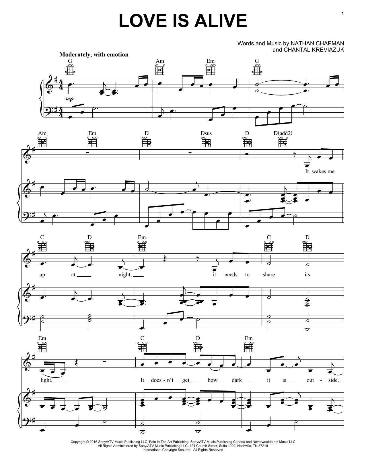 Lea Michele Love Is Alive sheet music notes and chords arranged for Piano, Vocal & Guitar Chords (Right-Hand Melody)