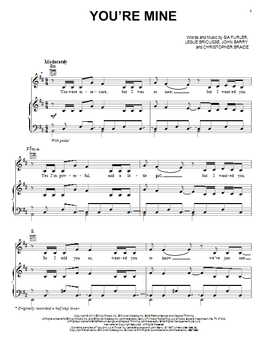 Lea Michele You're Mine sheet music notes and chords arranged for Piano, Vocal & Guitar Chords (Right-Hand Melody)