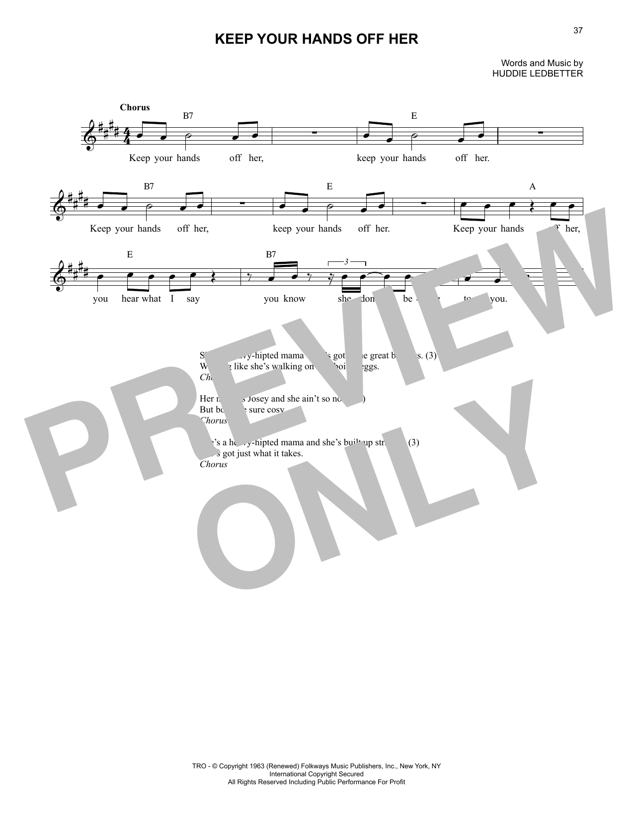 Lead Belly Keep Your Hands Off Her sheet music notes and chords arranged for Lead Sheet / Fake Book