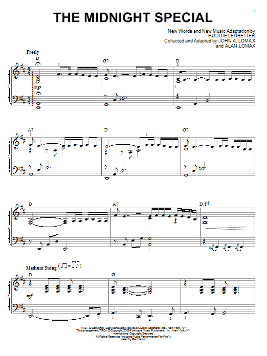 Lead Belly The Midnight Special (arr. Brent Edstrom) sheet music notes and chords arranged for Piano Solo
