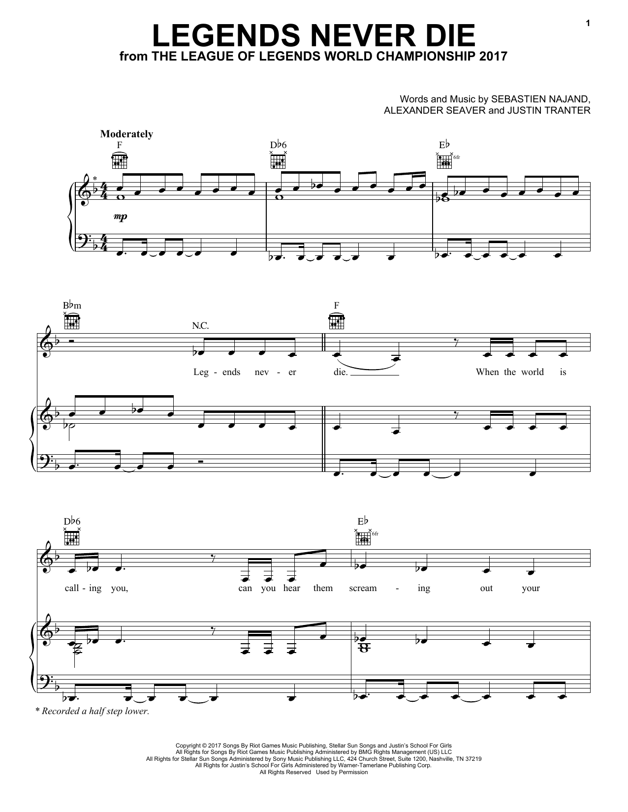 League of Legends Legends Never Die (feat. Against The Current) sheet music notes and chords arranged for Piano, Vocal & Guitar Chords (Right-Hand Melody)