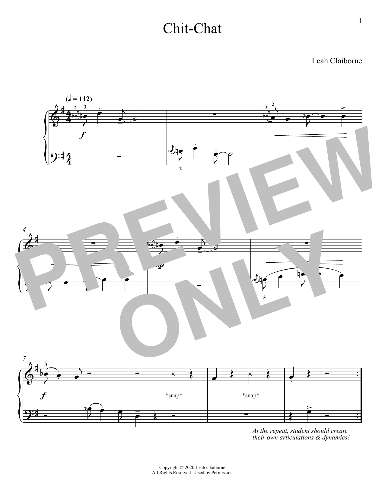 Leah Claiborne Chit-Chat sheet music notes and chords arranged for Piano Solo