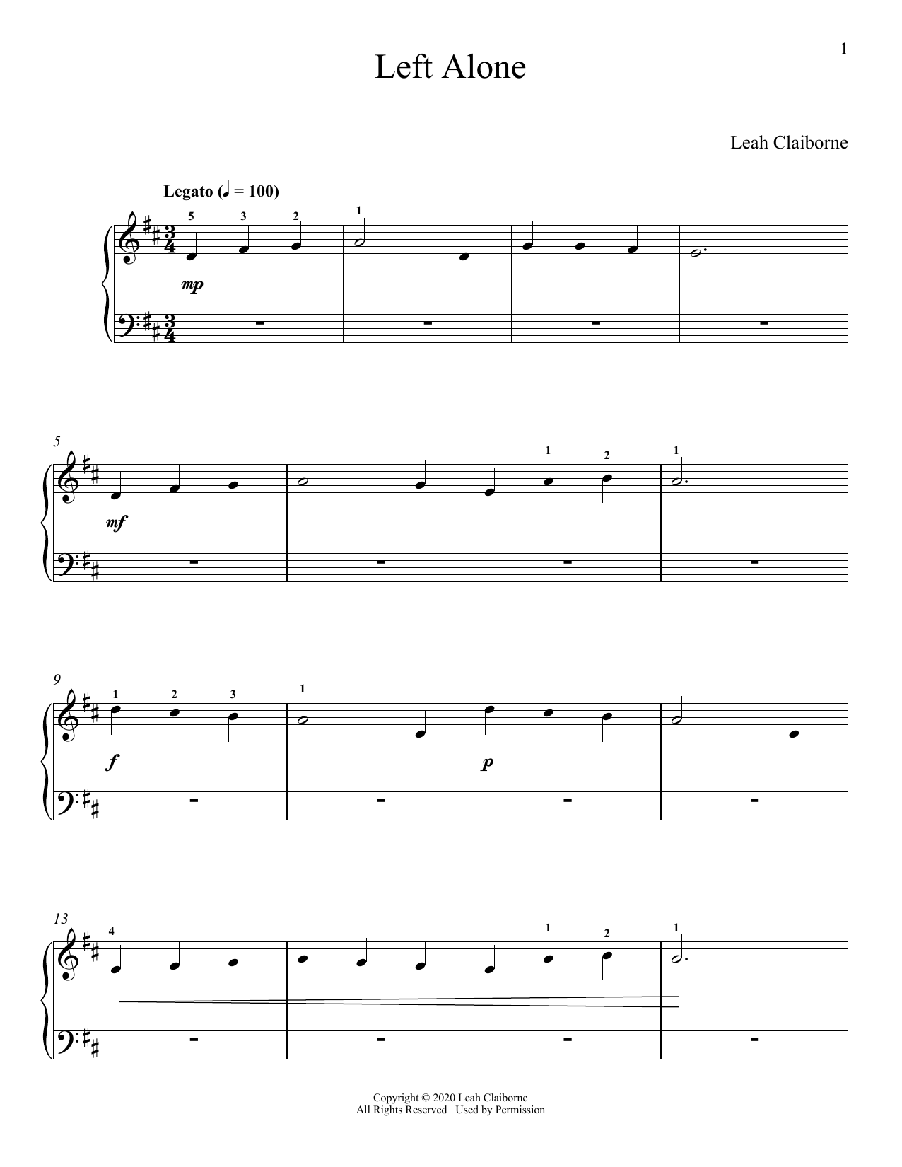 Leah Claiborne Left Alone sheet music notes and chords arranged for Piano Solo