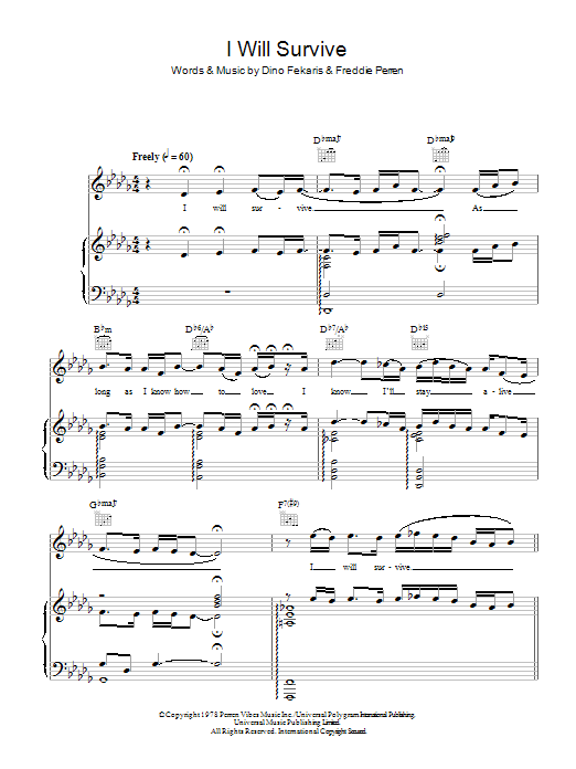 Leah McFall I Will Survive sheet music notes and chords arranged for Piano, Vocal & Guitar Chords