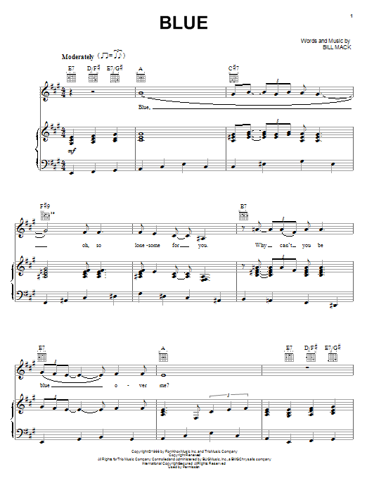 LeAnn Rimes Blue sheet music notes and chords arranged for Piano, Vocal & Guitar Chords (Right-Hand Melody)