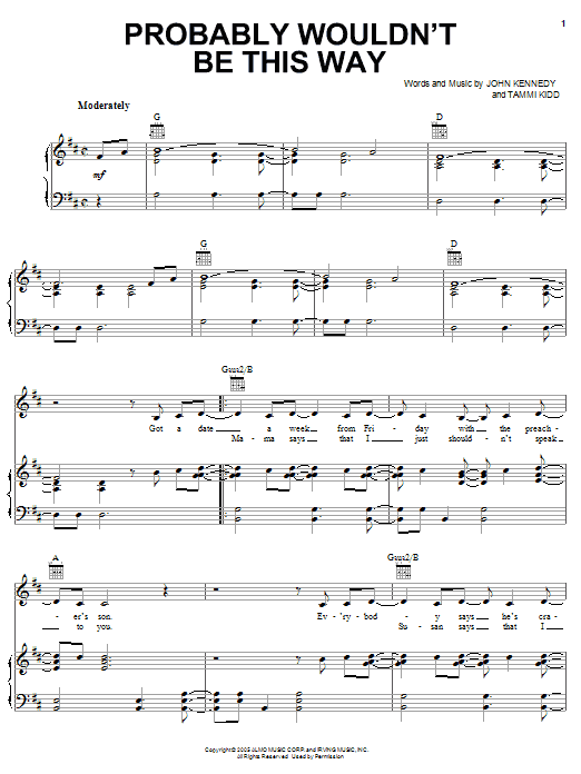 LeAnn Rimes Probably Wouldn't Be This Way sheet music notes and chords arranged for Piano, Vocal & Guitar Chords (Right-Hand Melody)