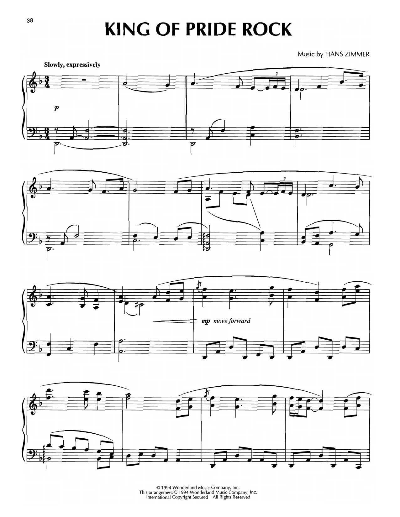 Lebo M King Of Pride Rock (from The Lion King) sheet music notes and chords arranged for Piano Solo