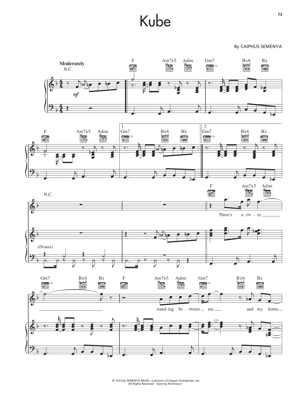 Lebo M Kube sheet music notes and chords arranged for Piano, Vocal & Guitar Chords (Right-Hand Melody)