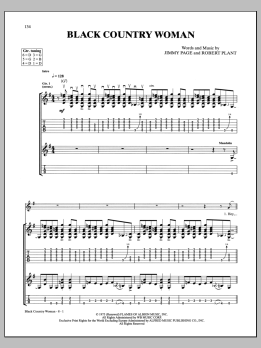 Led Zeppelin Black Country Woman sheet music notes and chords arranged for Guitar Tab
