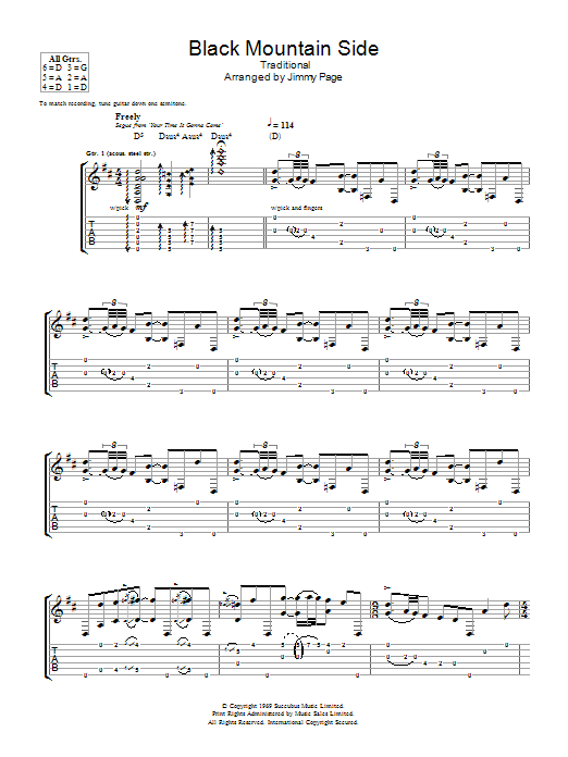 Led Zeppelin Black Mountain Side sheet music notes and chords arranged for Guitar Tab