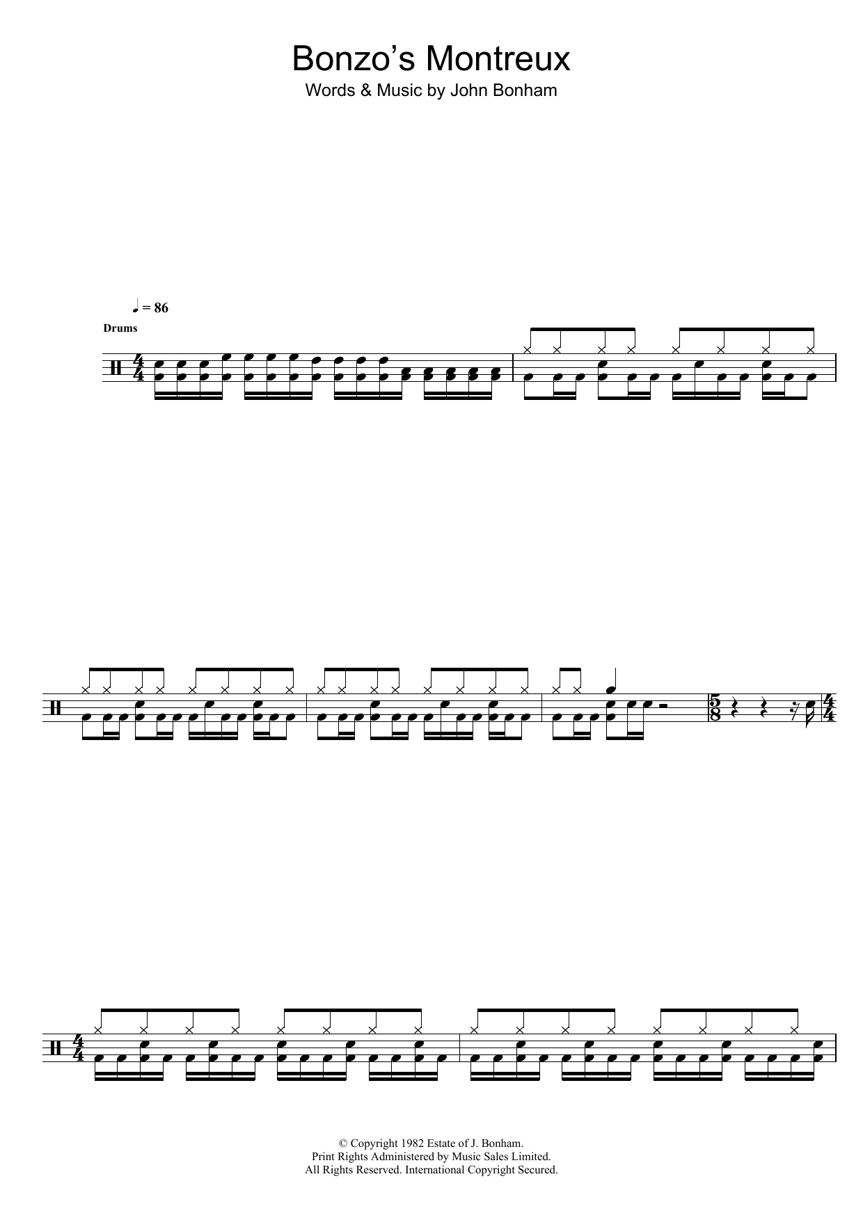 Led Zeppelin Bonzo's Montreux sheet music notes and chords arranged for Drums