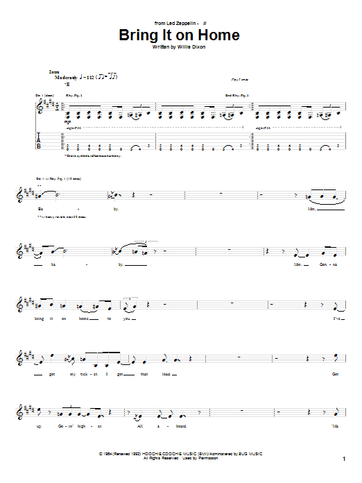 Led Zeppelin Bring It On Home sheet music notes and chords arranged for Guitar Tab