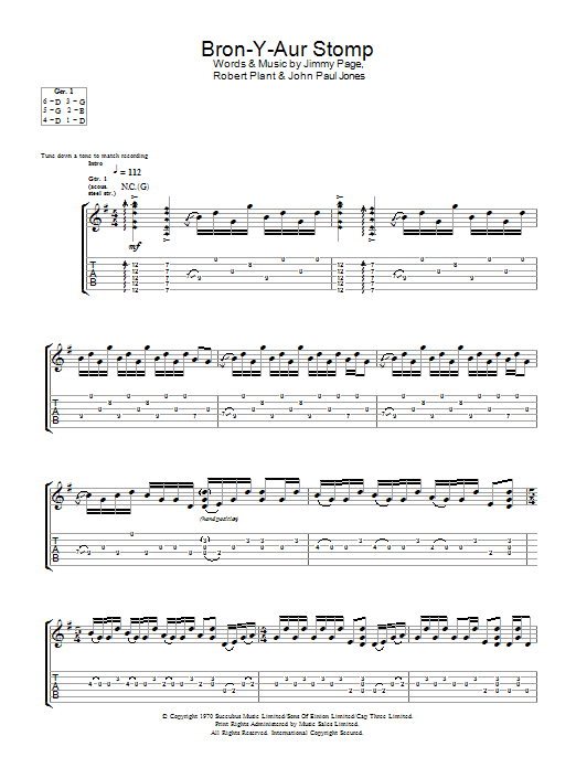 Led Zeppelin Bron-Y-Aur Stomp sheet music notes and chords arranged for Guitar Tab