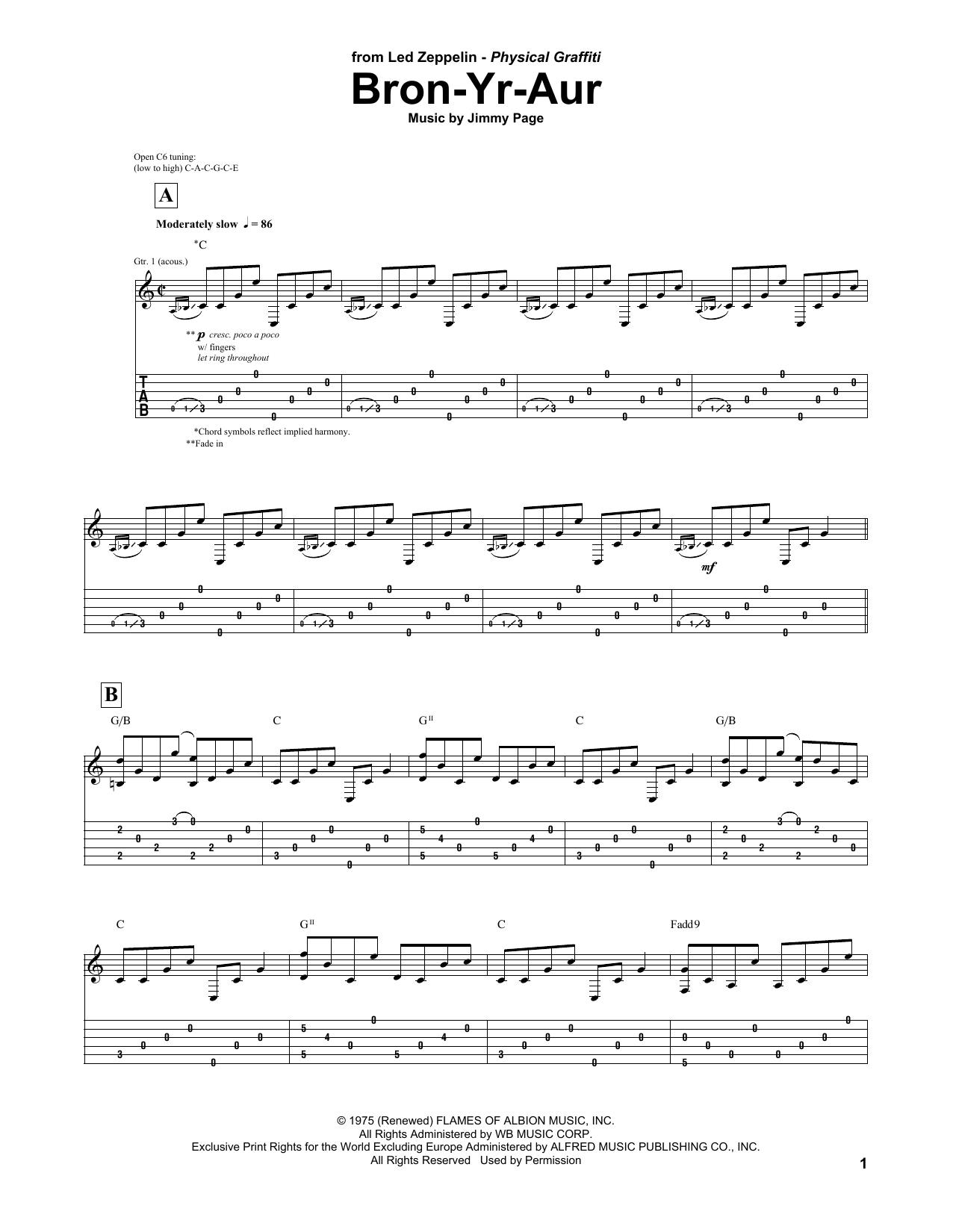 Led Zeppelin Bron-Yr-Aur sheet music notes and chords arranged for Guitar Tab