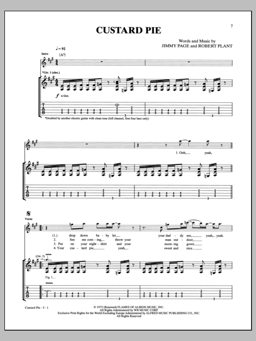 Led Zeppelin Custard Pie sheet music notes and chords arranged for Guitar Tab