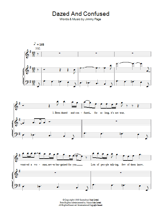 Led Zeppelin Dazed And Confused sheet music notes and chords arranged for Easy Bass Tab