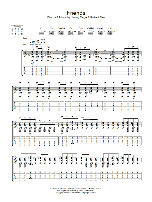 Led Zeppelin Friends sheet music notes and chords arranged for Guitar Tab