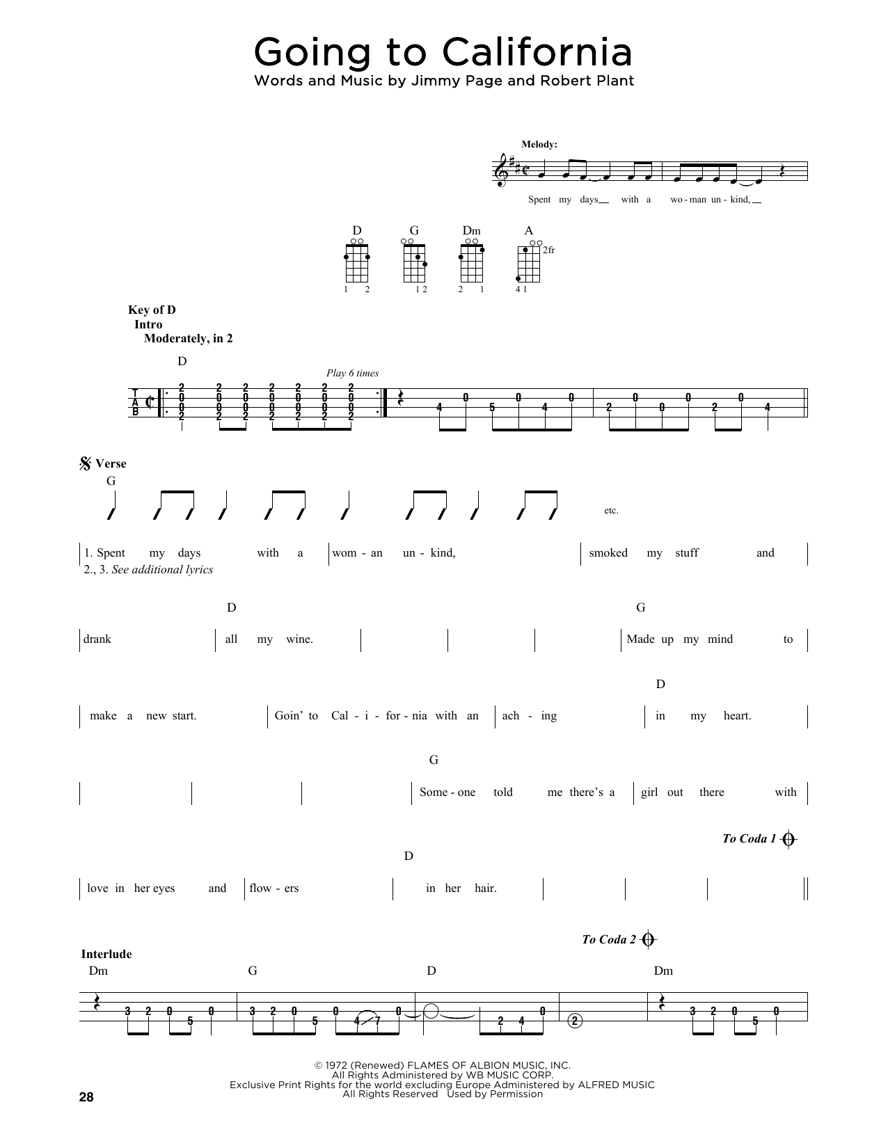 Led Zeppelin Going To California (arr. Fred Sokolow) sheet music notes and chords arranged for Mandolin