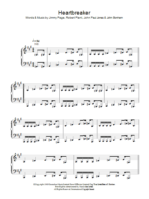 Led Zeppelin Heartbreaker sheet music notes and chords arranged for Piano, Vocal & Guitar Chords