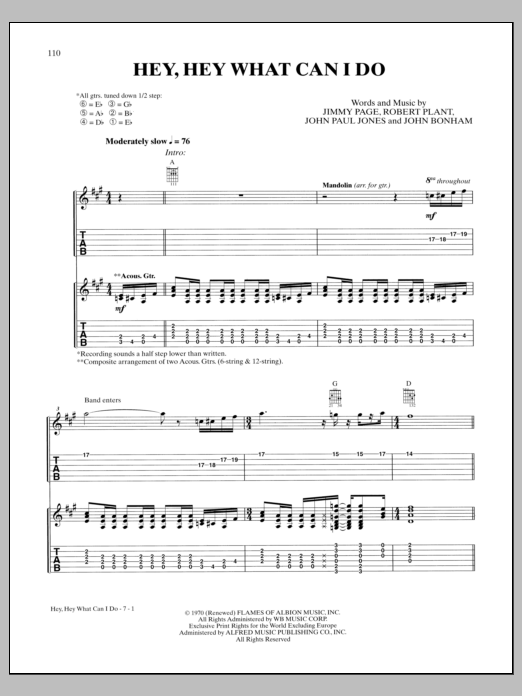 Led Zeppelin Hey Hey What Can I Do sheet music notes and chords arranged for Guitar Tab