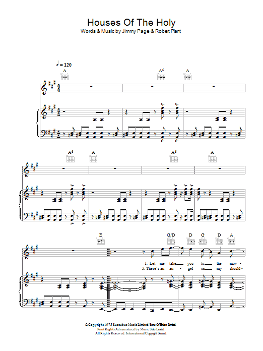 Led Zeppelin Houses Of The Holy sheet music notes and chords arranged for Bass Guitar Tab