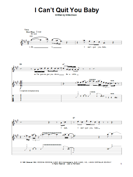 Led Zeppelin I Can't Quit You Baby sheet music notes and chords arranged for Guitar Tab