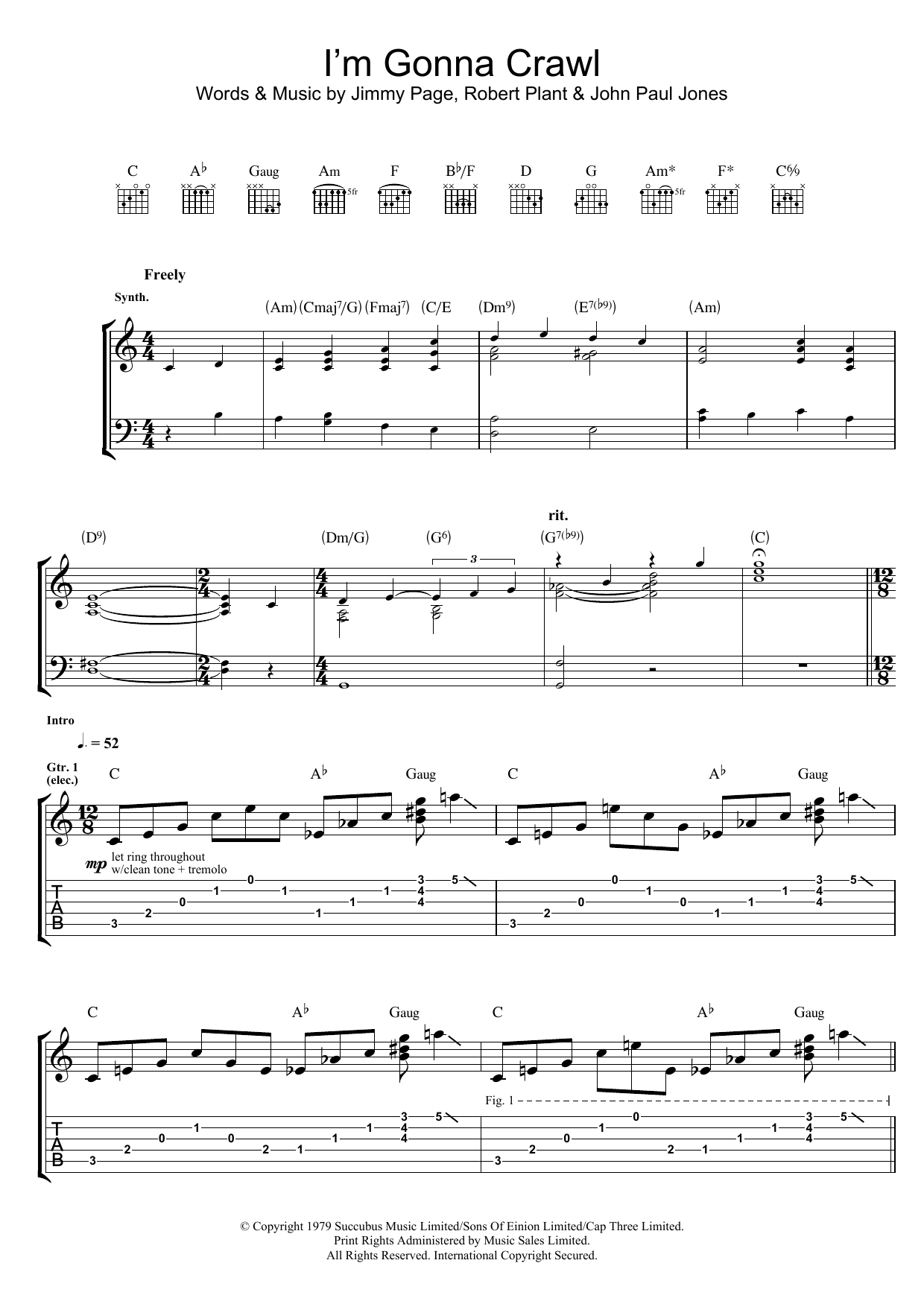 Led Zeppelin I'm Gonna Crawl sheet music notes and chords arranged for Guitar Tab