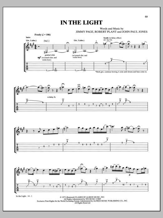 Led Zeppelin In The Light sheet music notes and chords arranged for Guitar Tab
