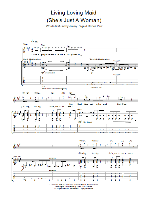 Led Zeppelin Living Loving Maid (She's Just A Woman) sheet music notes and chords arranged for Guitar Tab