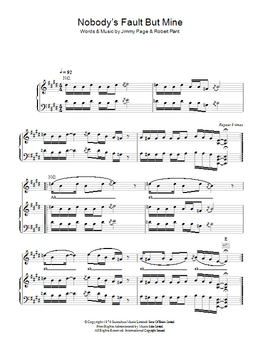 Led Zeppelin Nobody's Fault But Mine sheet music notes and chords arranged for Bass Guitar Tab