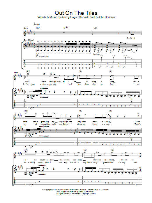 Led Zeppelin Out On The Tiles sheet music notes and chords arranged for Guitar Tab