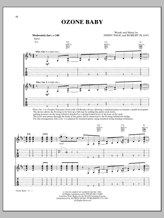 Led Zeppelin Ozone Baby sheet music notes and chords arranged for Guitar Tab