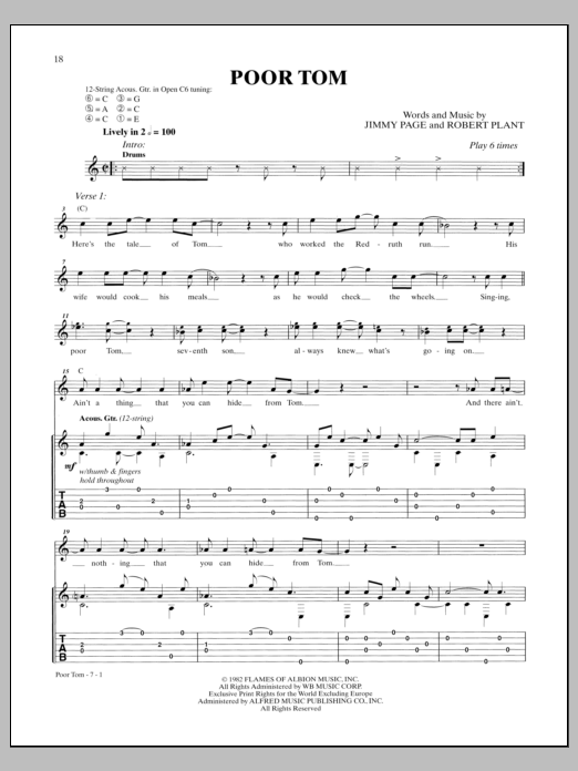 Led Zeppelin Poor Tom sheet music notes and chords arranged for Guitar Tab
