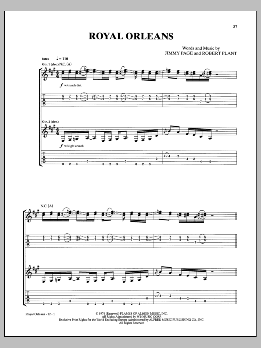 Led Zeppelin Royal Orleans sheet music notes and chords arranged for Guitar Tab