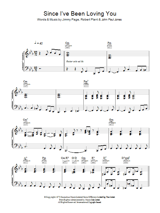 Led Zeppelin Since I've Been Loving You sheet music notes and chords arranged for Bass Guitar Tab