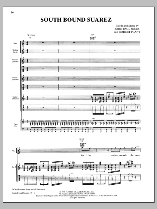Led Zeppelin South Bound Saurez sheet music notes and chords arranged for Guitar Tab