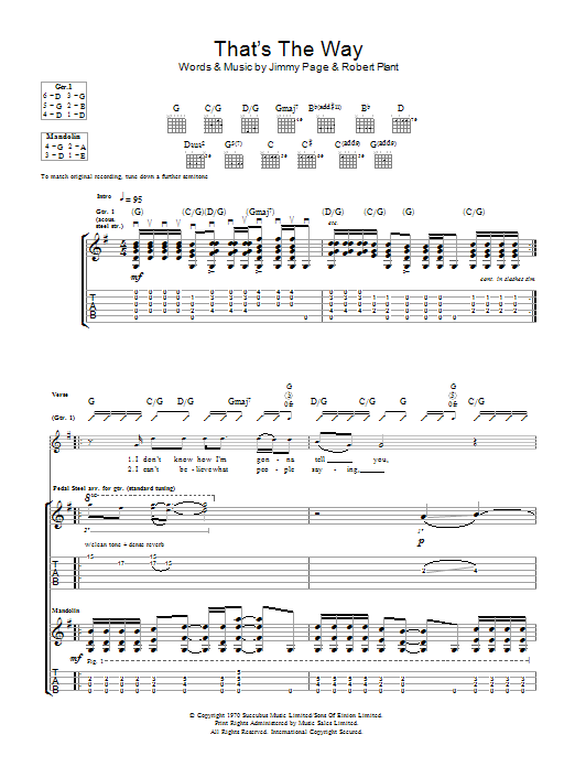 Led Zeppelin That's The Way sheet music notes and chords arranged for Guitar Tab
