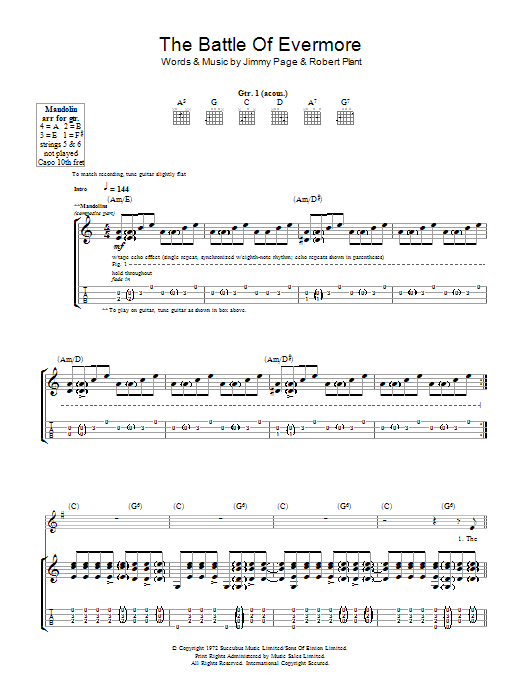 Led Zeppelin The Battle Of Evermore sheet music notes and chords arranged for Guitar Tab