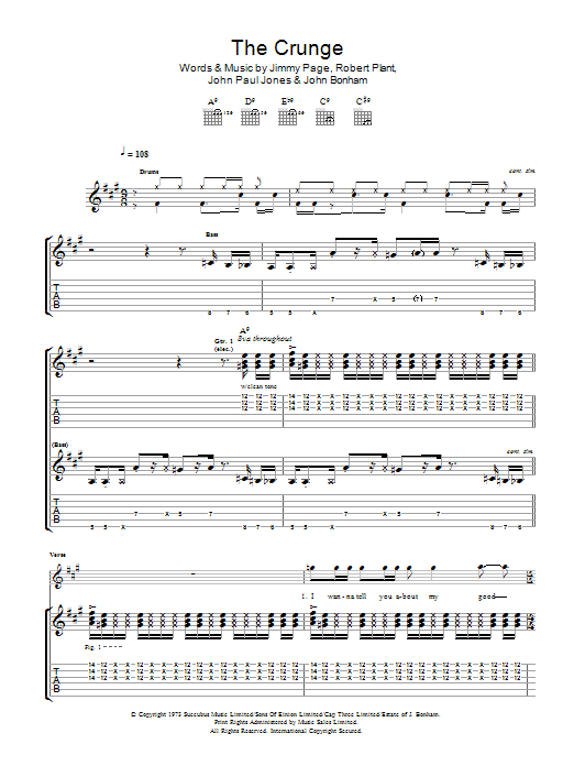Led Zeppelin The Crunge sheet music notes and chords arranged for Guitar Tab