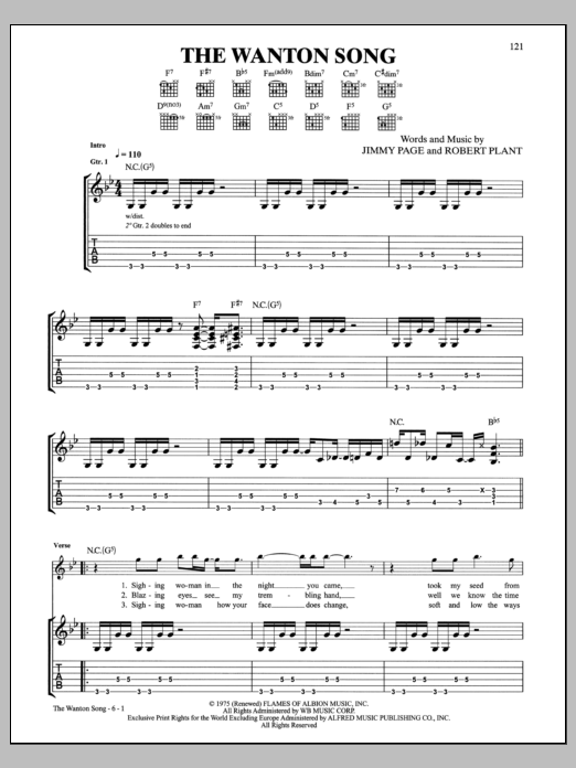 Led Zeppelin The Wanton Song sheet music notes and chords arranged for Guitar Tab