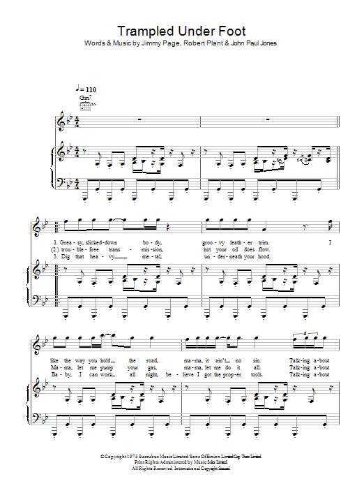 Led Zeppelin Trampled Under Foot sheet music notes and chords arranged for Piano, Vocal & Guitar Chords